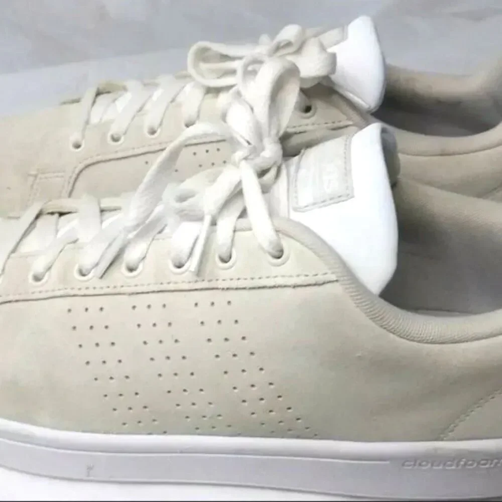 Adidas Beige Suede Sneakers Mens 11.5 Shoes Cloudfoam Advantage DA9672